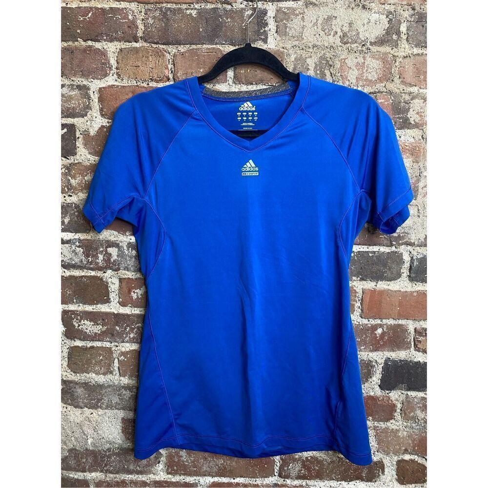 Adidas ClimaLite Techfit Blue Athletic V Neck Tshirt Women’s Size Small